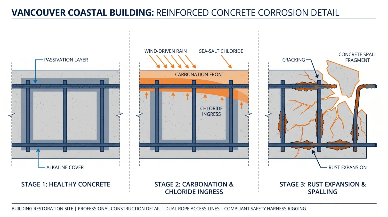 Rebar corrosion and concrete spalling explained